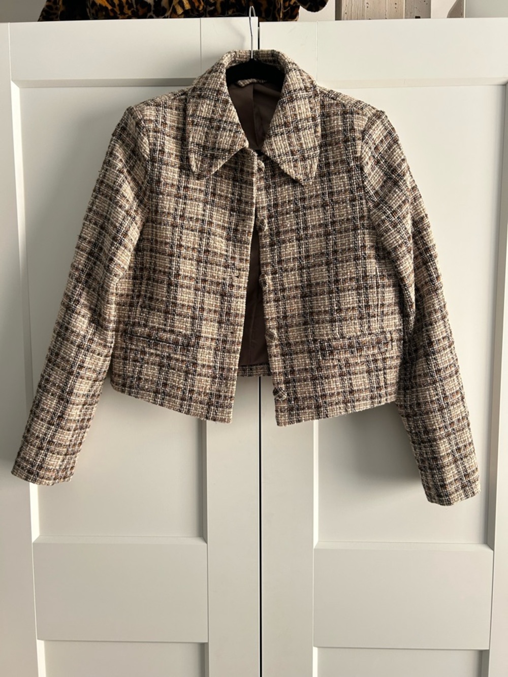 Modern Beige Brown Tweed Cropped Jacket